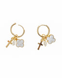 Cross Pearl Charm Hoop Earrings