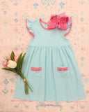 Mia Dress- Dark Mint Strip w/ Pink