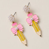 Pencil and Bow Pearl Earrings