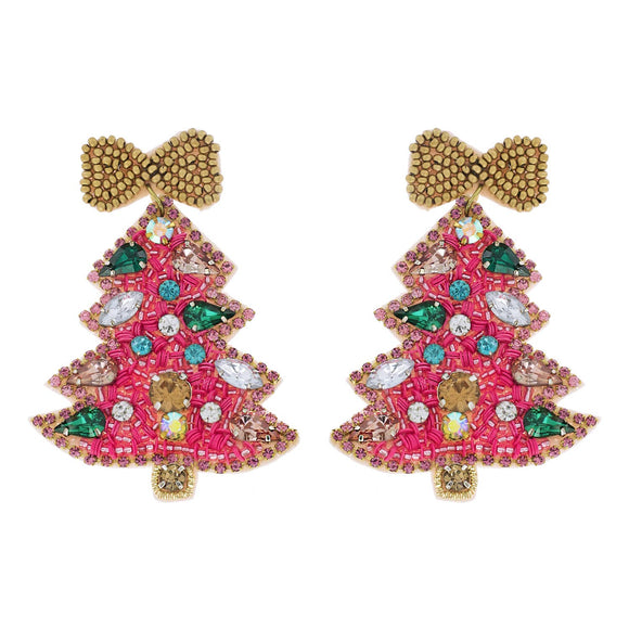 Jeweled Christmas Tree Beaded Embroidery Earrings