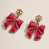 Christmas Bow Enamel Dangling Earrings