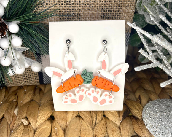 Easter Bunny Dangle Handmade Clay Earrings (Pink Seashell)