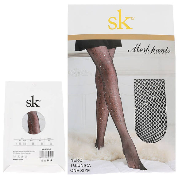 Rhinestone Embellished Sheer Fishnet Stockings