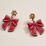 Christmas Bow Enamel Dangling Earrings