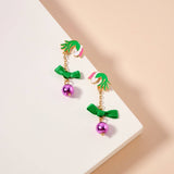 Christmas Green Hand & Ball Ornament Dangling Earrings