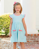 Mia Dress- Dark Mint Strip w/ Pink