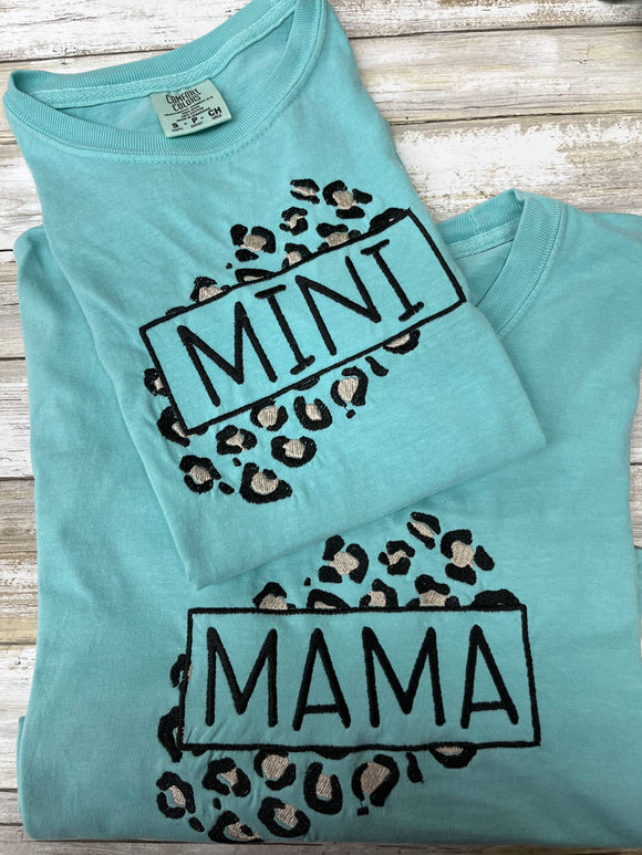 Mama and Mini Leopard Print Embroidery Tee