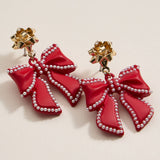 Christmas Bow Enamel Dangling Earrings