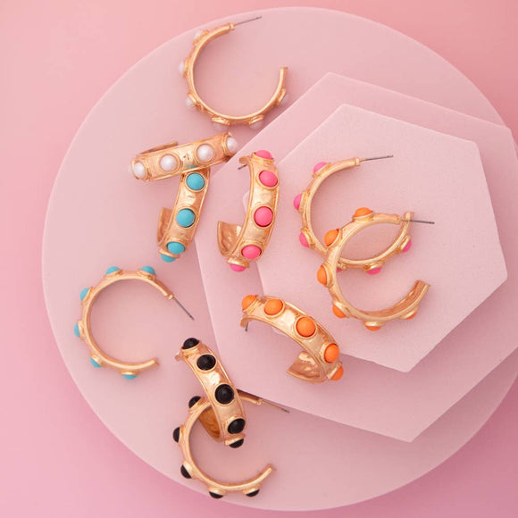 Gold Beaded Hoops (Multiple Colors)