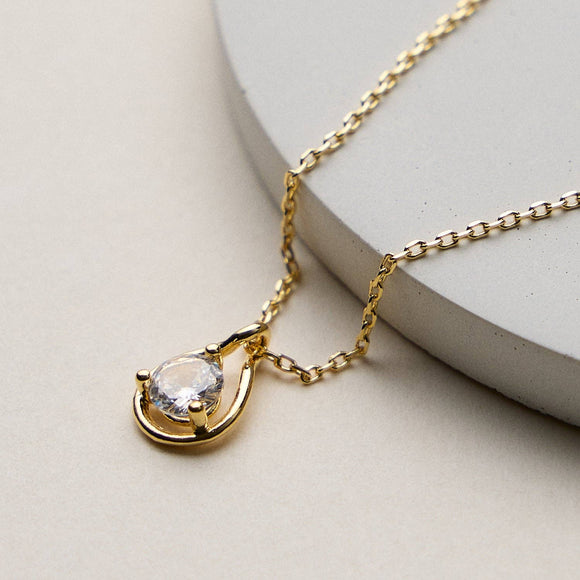 Gold Dipped Teardrop CZ Pendant Necklace