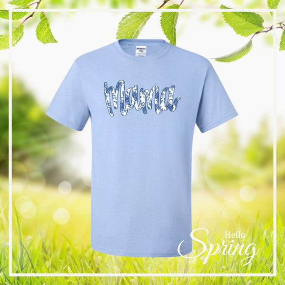 Blue & White Floral Mama T-Shirt