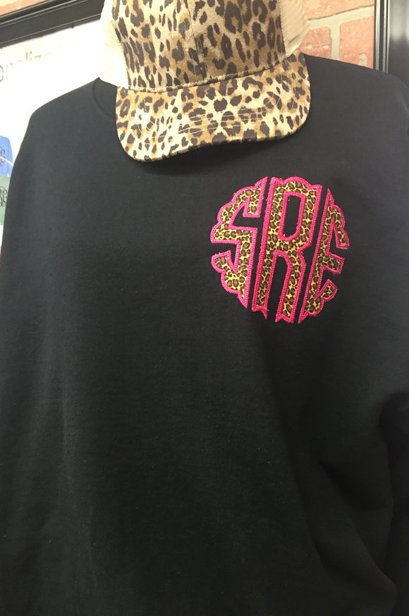 Leopard Print Applique Monogram Sweatshirt