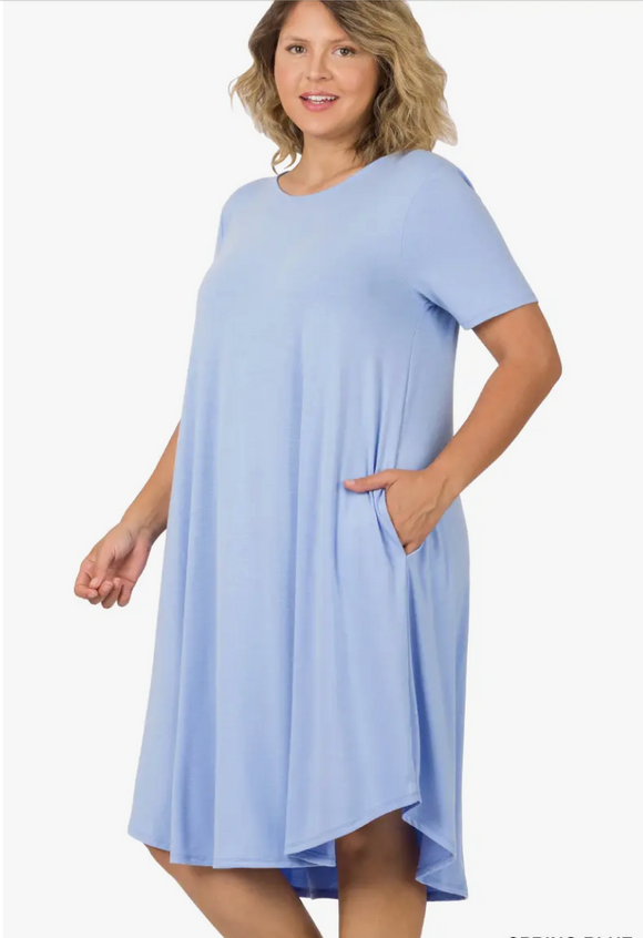 Spring Blue Knee Length Dress