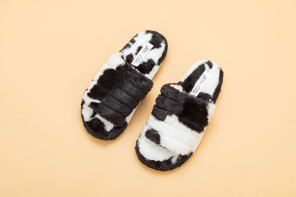Delaney Cow Print Slippers